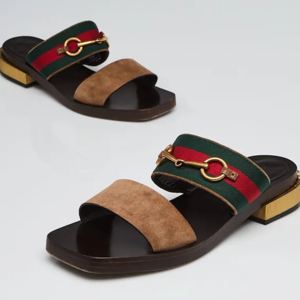 Gucci Brown Suede Double Band Querelle Sandal (Size 36.5)